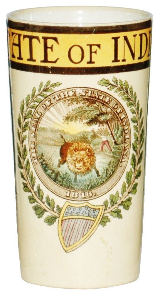 Indiana Mettlach Beaker: Mettlach #2327/1200 PUG 1/4L Beaker. State of Indiana.