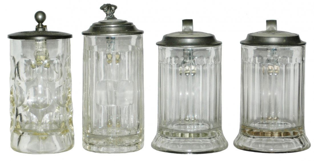 LOT of 4 Glass Steins w marked lids - All Mint (1 of 3)