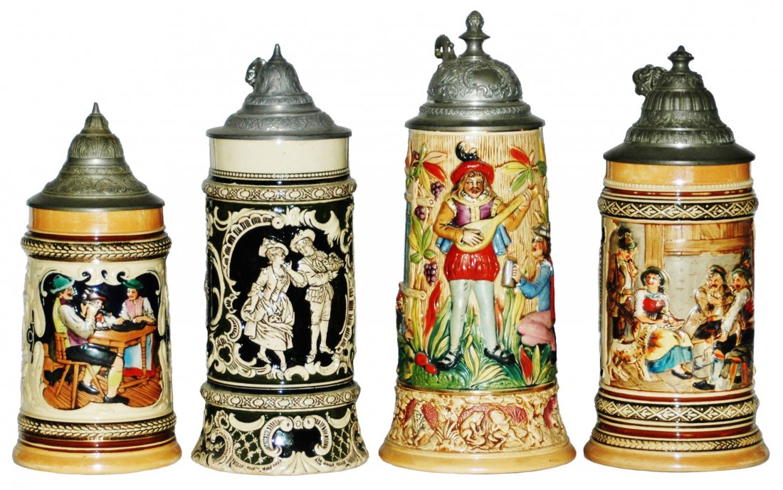 Lot of 4 Pottery Relief Steins (1 of 1)