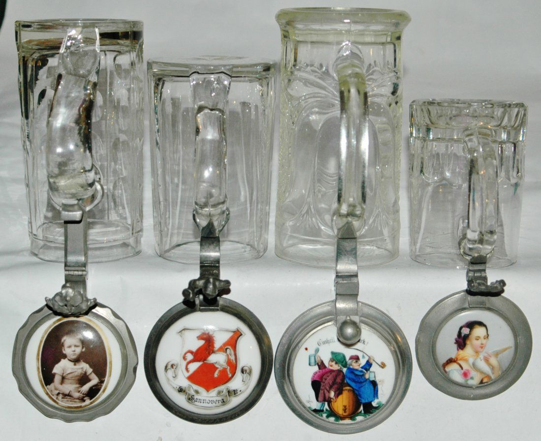 Group of 4 Vintage Glass Steins w/ Porcelain inlay lids (1 of 2)