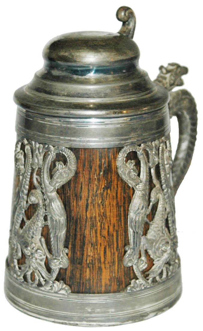St Louis Silver & Wood Stein w Dragon Handle (1 of 1)
