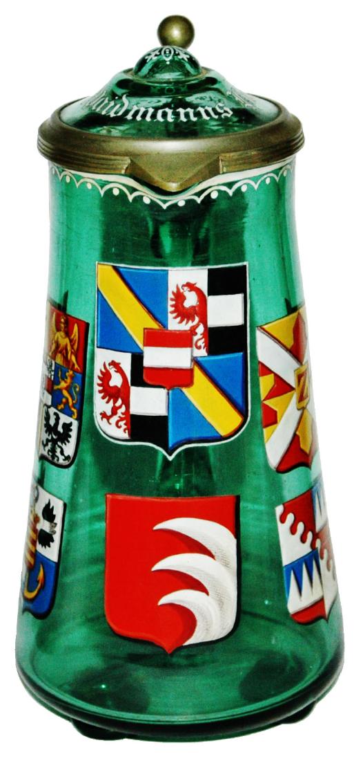 Glass Stein w 6 enamel Shields & Matched Inlay Lid