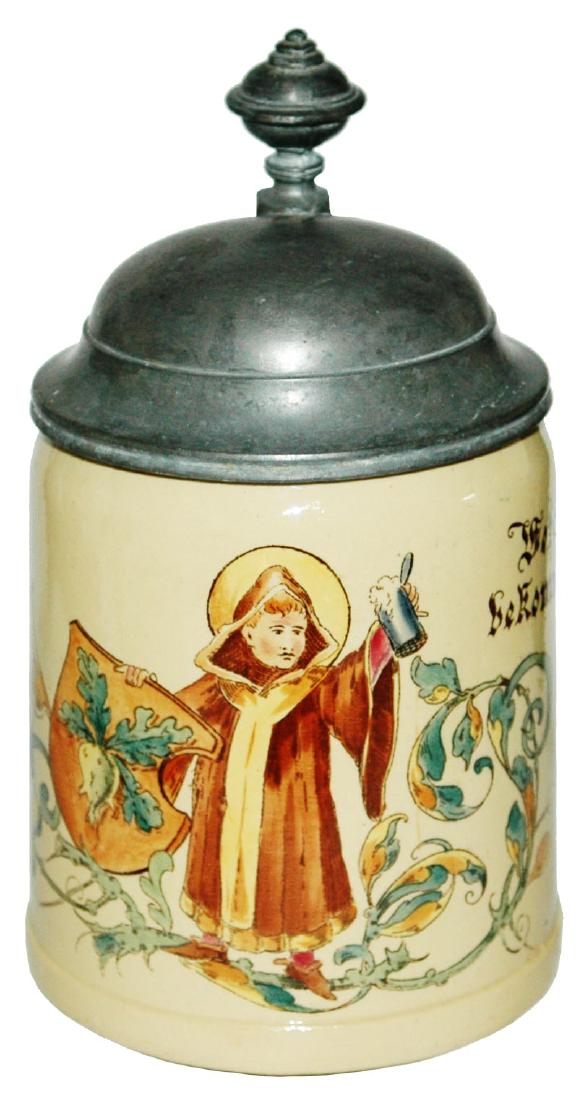 Munich Child Stands by Shield Mettlach Stein (1 of 1)