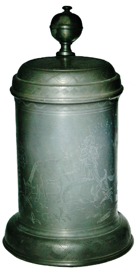 1L  Pewter 1825 Stein w Farmer scenes of Livestock (1 of 2)