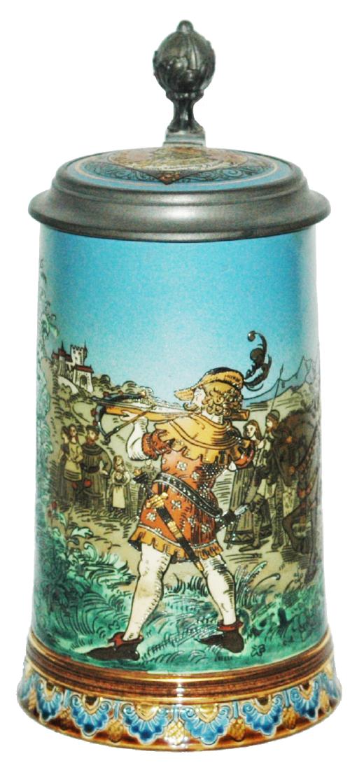 Wilhelm Tell Mettlach Etched Stein w Inlay Lid (1 of 1)