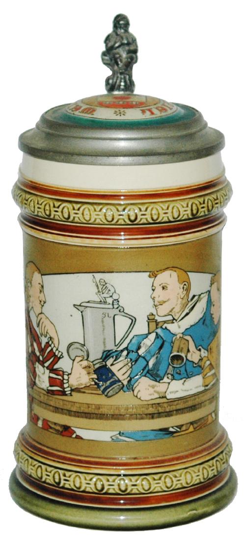 Mettlach Fraternal Students Stein w Inlay Lid (1 of 1)