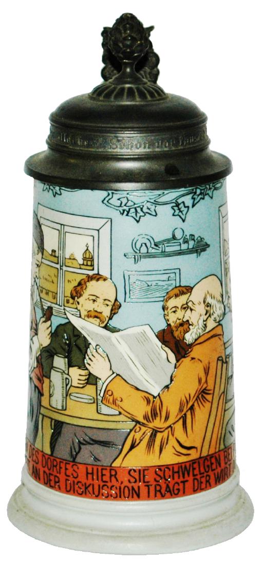 Mettlach Men Reading Newspaper Etched Stein (1 of 1)
