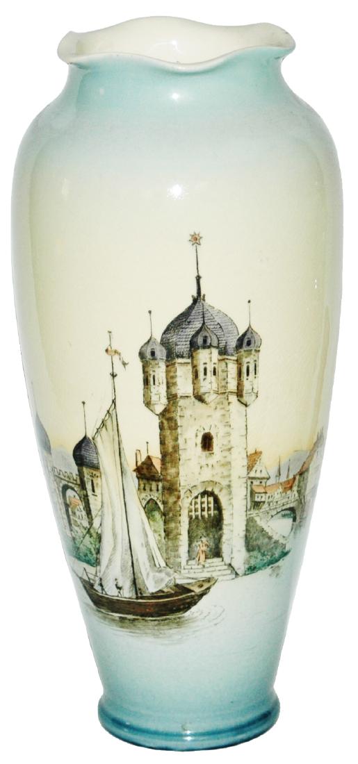 Mettlach 12-1/2" Vase Castle & Harbor Scene (1 of 1)