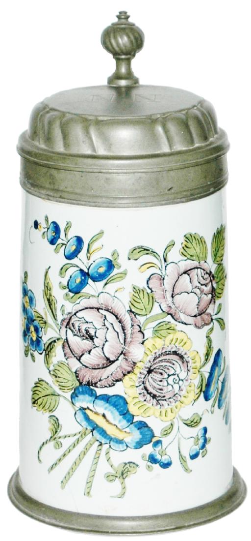 Schrezheim Faience 1L Floral c.1770 Stein (1 of 2)