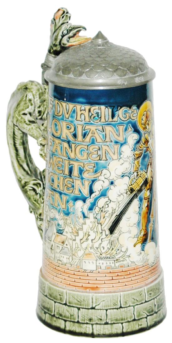Mettlach 1L St Florian Stein w Dragon Handle (1 of 1)