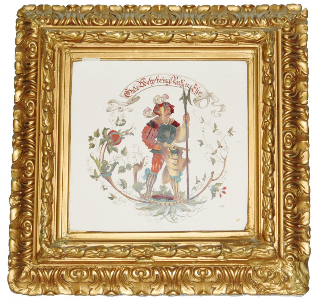 Mettlach  Framed 19x19 Plaque Standing Cavalier (1 of 1)