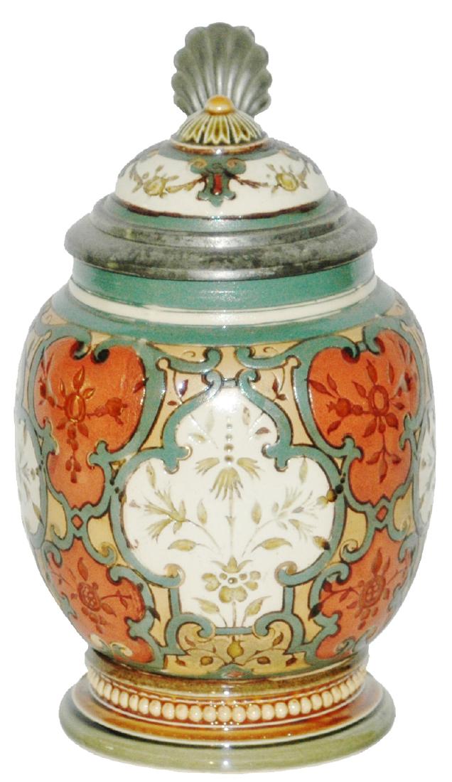 Mettlach Mosaic Floral 1/4L Stein w Inlay (1 of 1)
