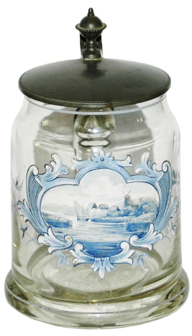 Enamel Windmill & Harbor Scene Glass Stein (1 of 1)