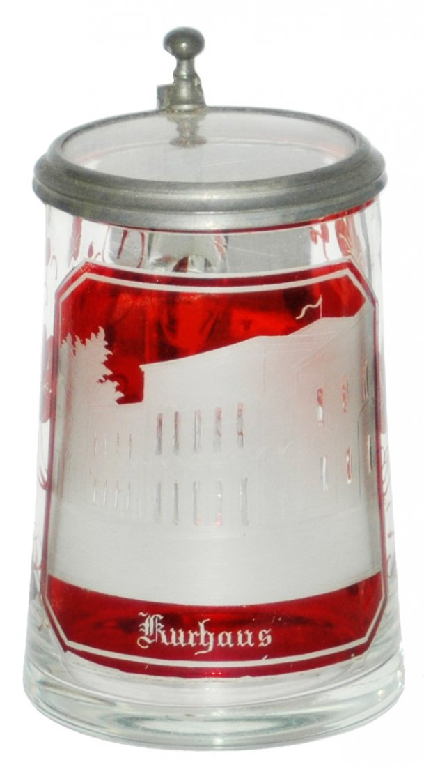 Ruby Stained Wheel-Cut Glass Stein w Inlay (1 of 1)