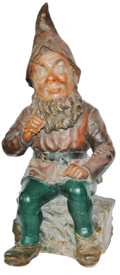 Monumental Terracotta Figure Dwarf Sits on a Log (1 of 1)