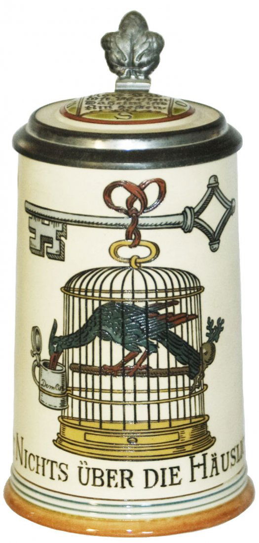 Mettlach Bird in the Cage Stein w Inlay Lid (1 of 1)
