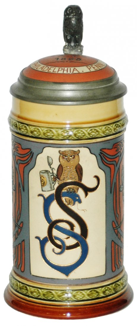 Mettlach Seidel Science Owl PA Fraternity Stein (1 of 1)
