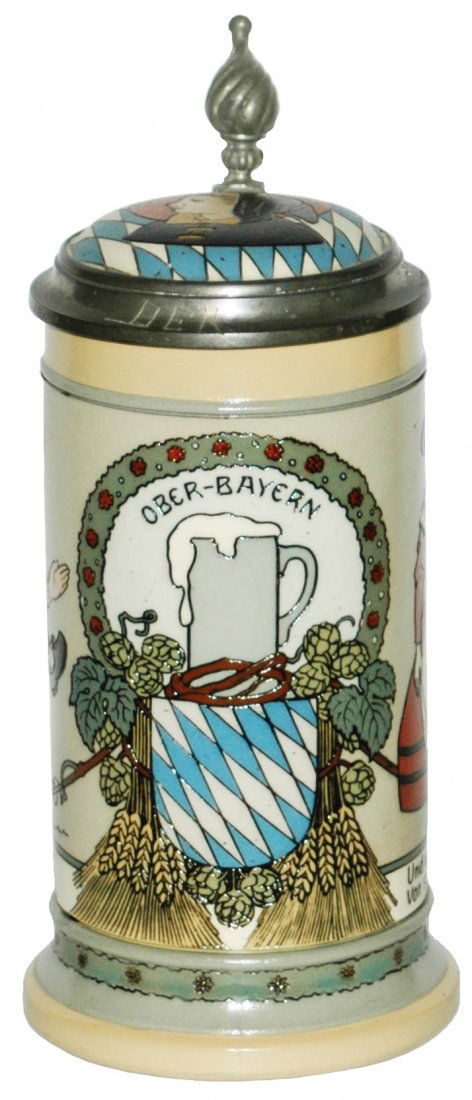Mettlach Bavarian Shield & Stein w Inlay Lid (1 of 1)