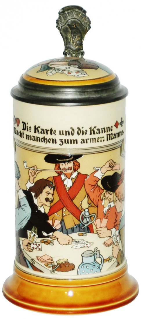 Mettlach Cavaliers Cards Devil & Woman Stein (1 of 1)