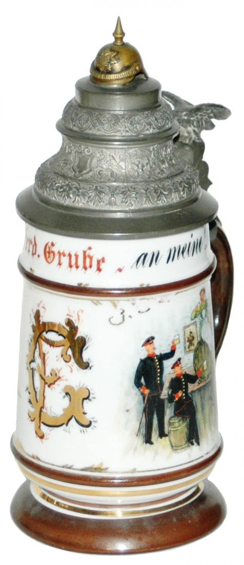 Military Helmet Finial Stein 1899 Two Soldiers (1 of 2)