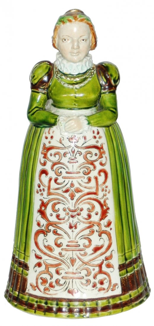 Uncommon Mettlach Character Woman Figural Beaker: Mettlach #545 Character 1/2L Beaker. Renaissance woman. Uncommon.