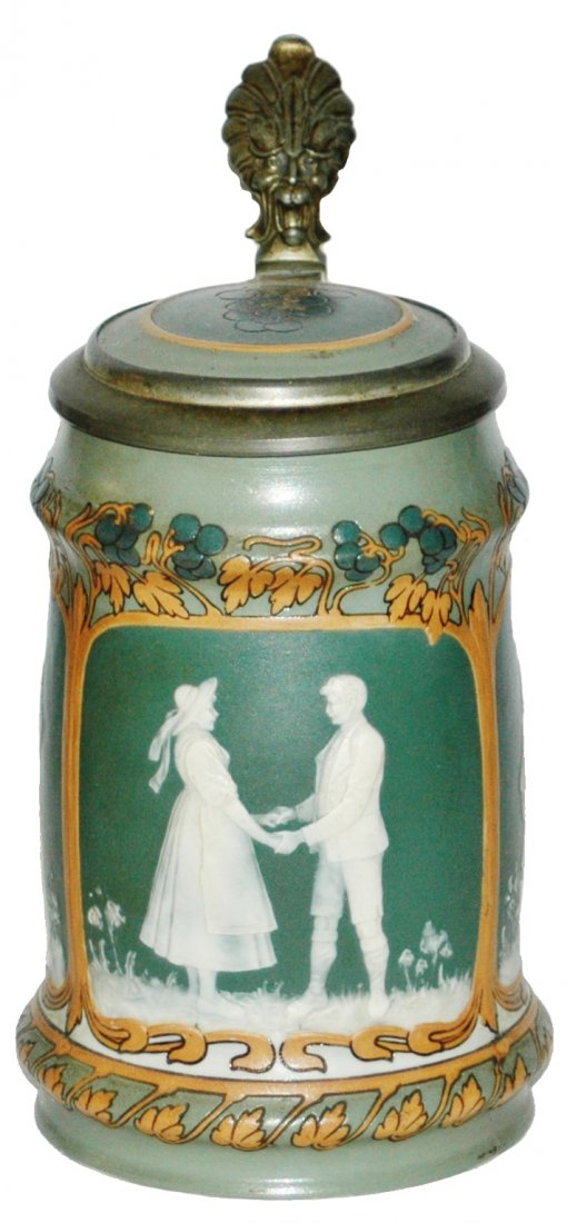 Mettlach Cameo Art Nouveau 3 Couples Scenes Stein (1 of 1)