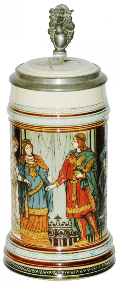 Mettlach Sigfrieds Courting Etched Stein w Inlay (1 of 1)