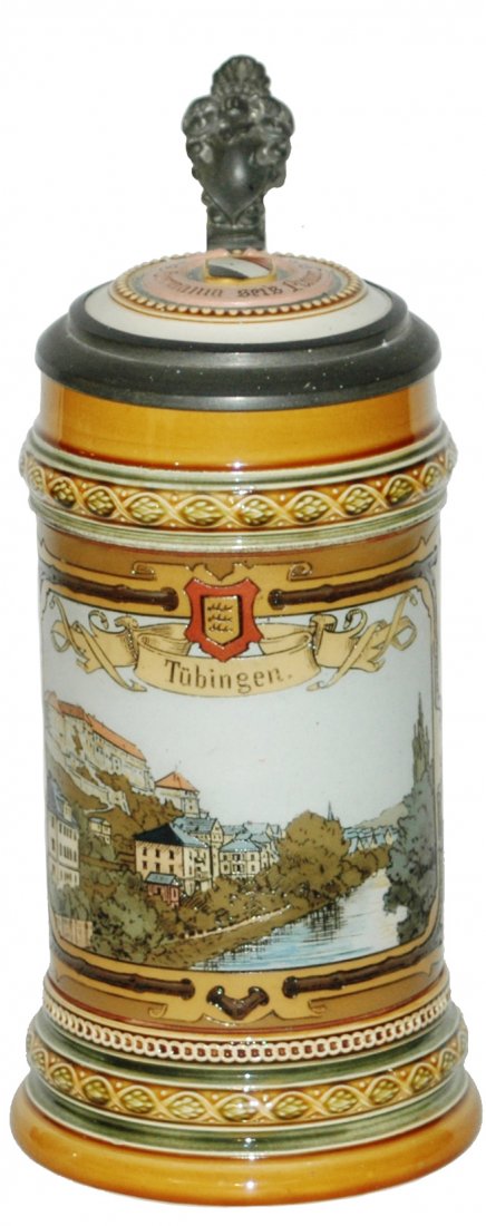 Mettlach Tubingen Scene Etched Stein w Inlay (1 of 1)