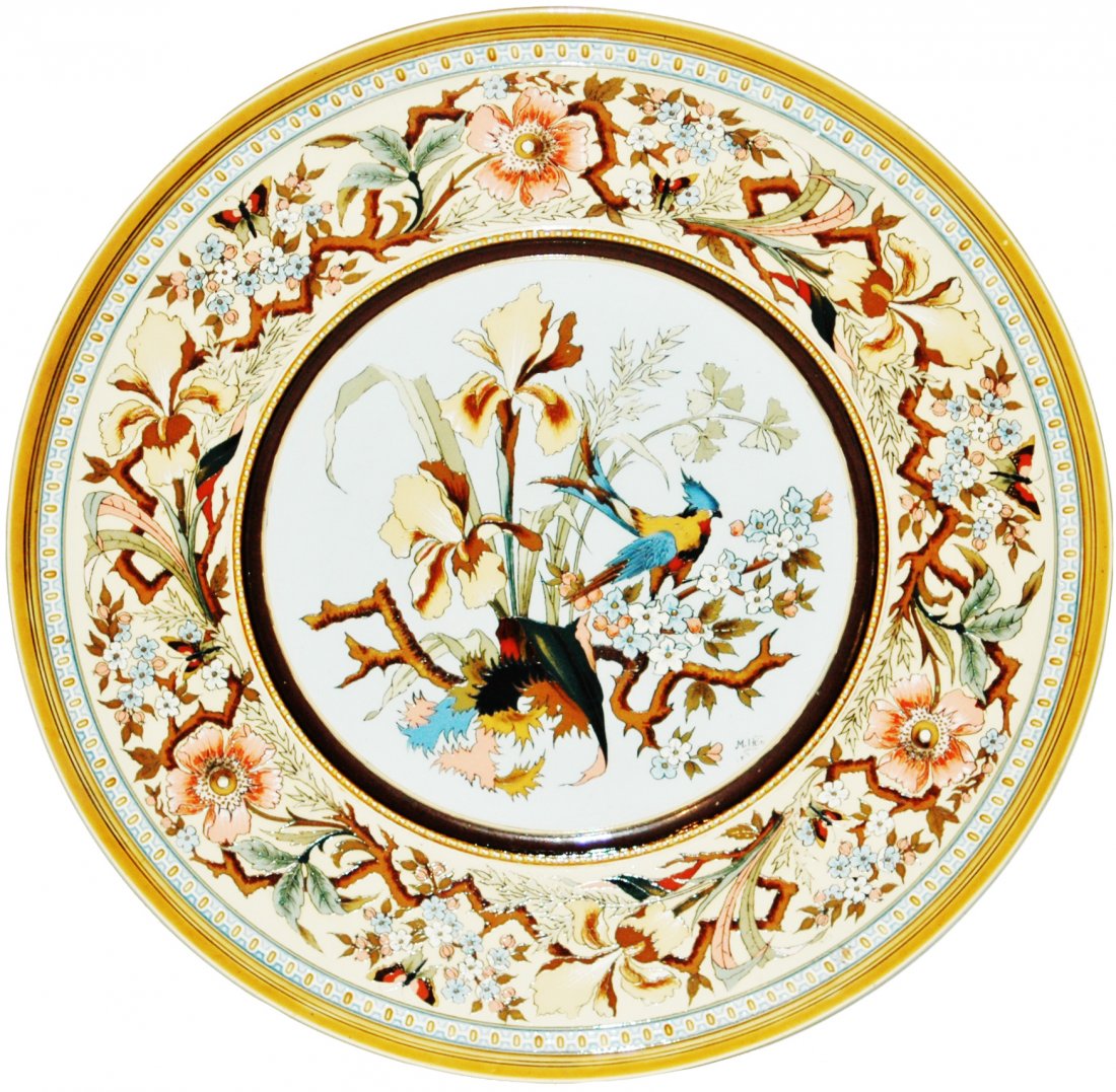 Mettlach 19" Bird & Floral Etched Plaque (1 of 1)