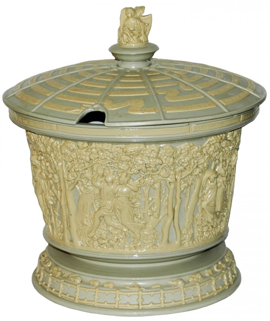 Rare Mettlach Punch Bowl six Panels of Gardens (1 of 1)