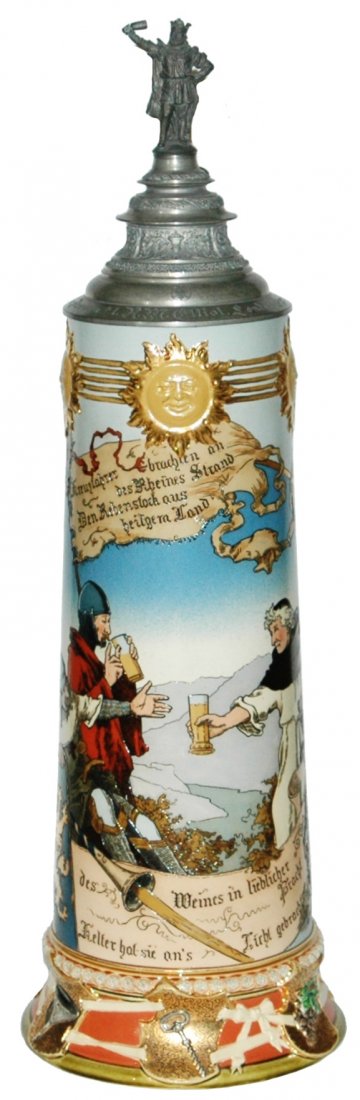 Mettlach 4L Soldier  Monk Stein w Gambrinus Lid