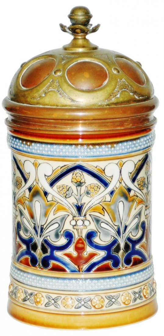 Mettlach Mosaic Floral w Great Copper & Brass Lid (1 of 1)