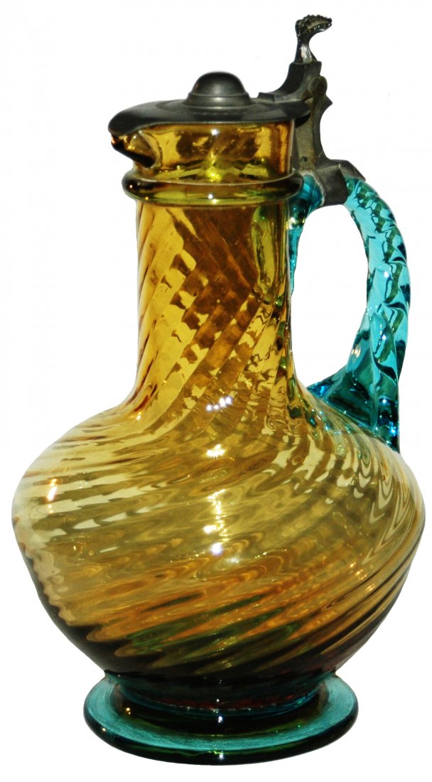 1/4L Ribbed Amber Glass Stein w Blue Handle (1 of 3)