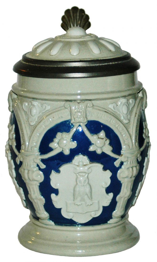 3/10L Mettlach Relief Shields & flowers w Inlay Ld (1 of 3)