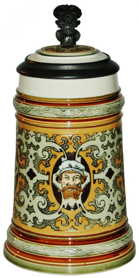 Mettlach Three Bearded Knights Stein w Inlay Lid (1 of 4)