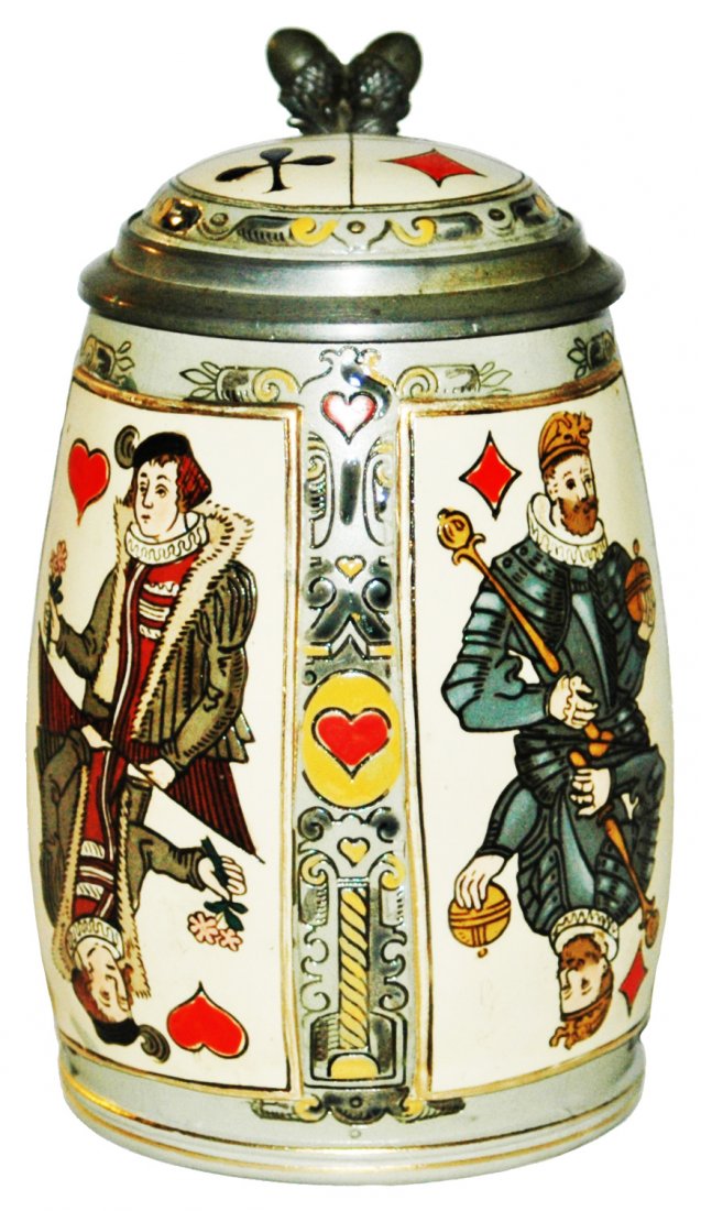 Mettlach Suites of Playing Cards Stein w Inlay Lid (1 of 4)