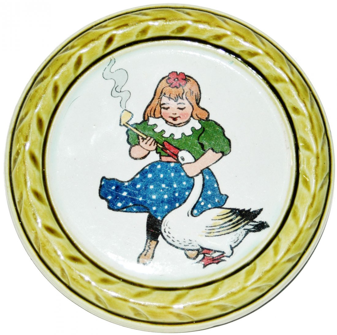 Uncommon Mettlach Coaster of Girl w Duck (1 of 1)