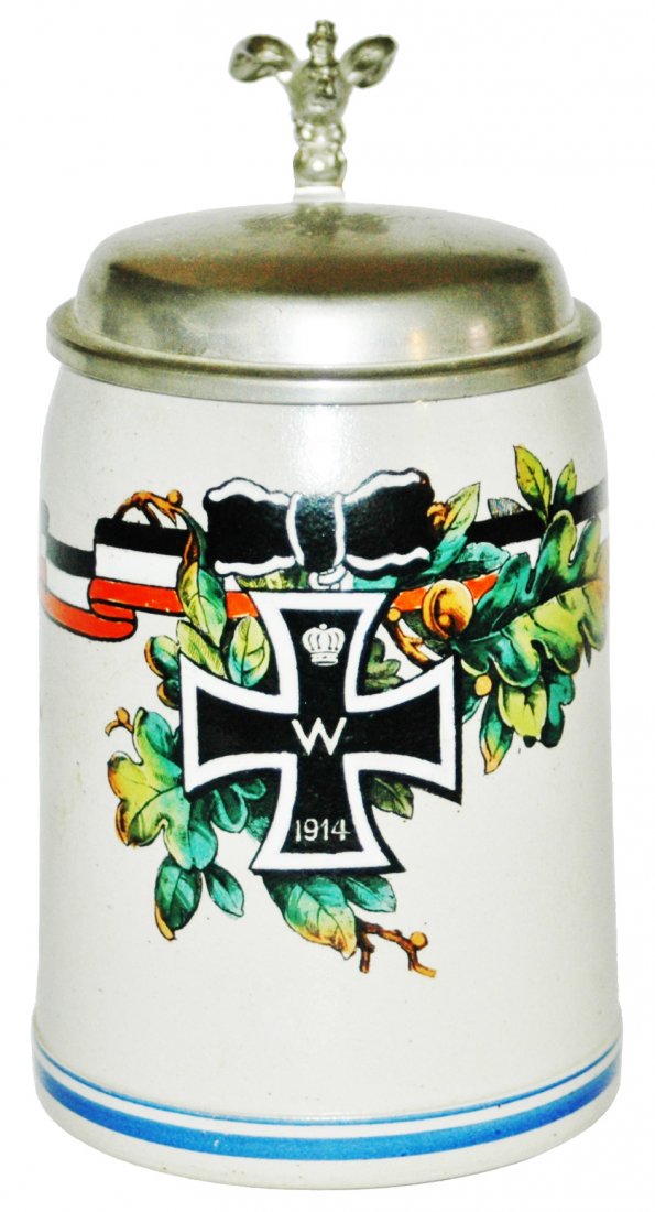 Stoneware Stein w Iron Cross & Eagle Thumblift (1 of 1)