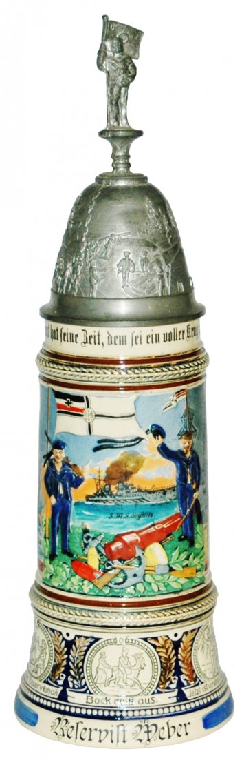 SMS Seyditz Naval Stein w Screw Off Lid Ship Scenes (1 of 5)