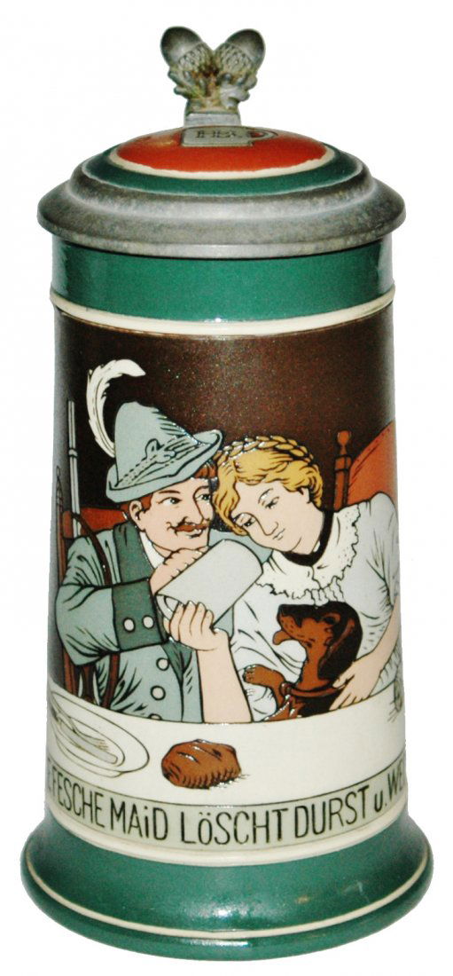 Couple at table Mettlach Stein w Inlay Lid (1 of 4)
