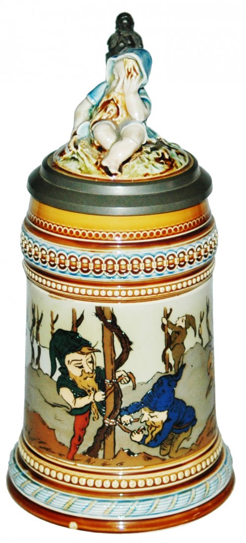 Dwarfs & Grape Vine Mettlach Stein w 3D Dwarf  Lid (1 of 4)