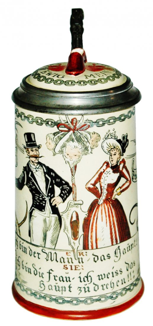 Lovers Marriage Mettlach Stein w 3D Slipper Inlay (1 of 4)
