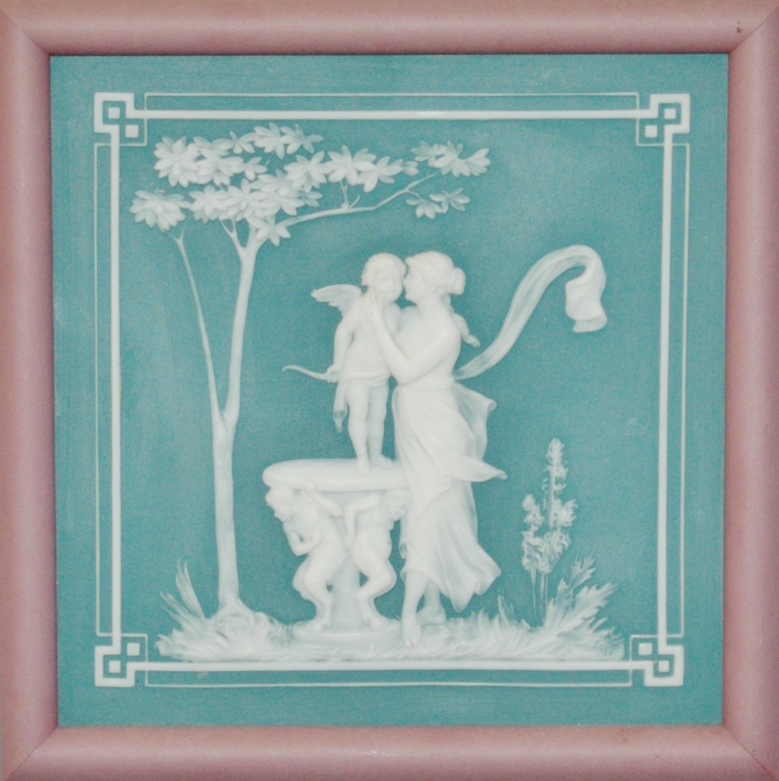 Mettlach Cameo Plaque Woman & Cherub Framed (1 of 1)
