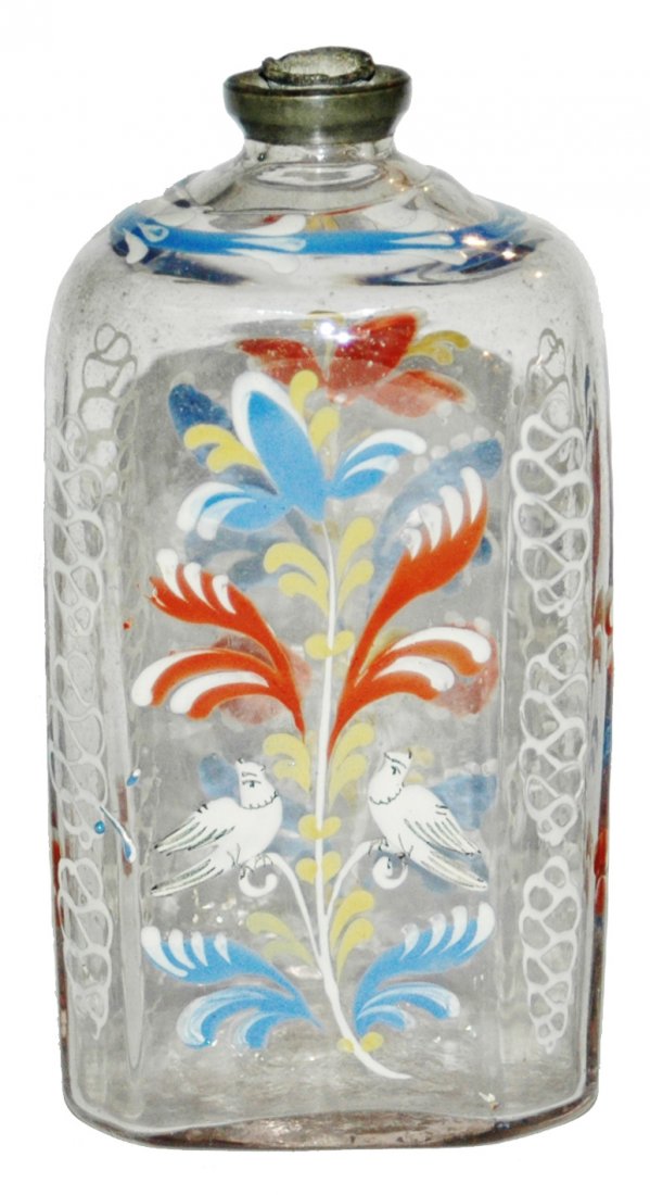 Stiegel Glass Enamel Floral & Bird Bottle (1 of 1)