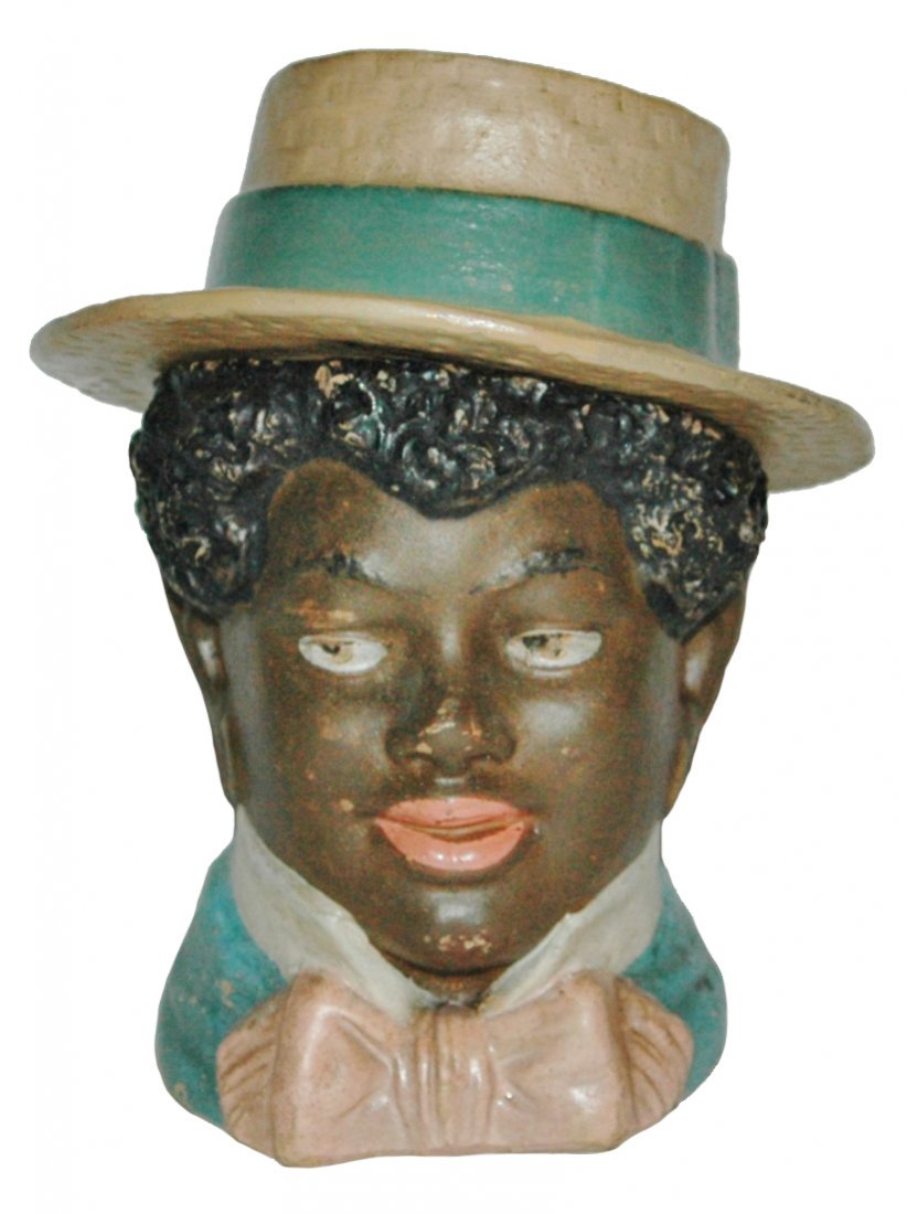 Terracotta Black Boy w Straw Hat Tobacco Jar (1 of 1)