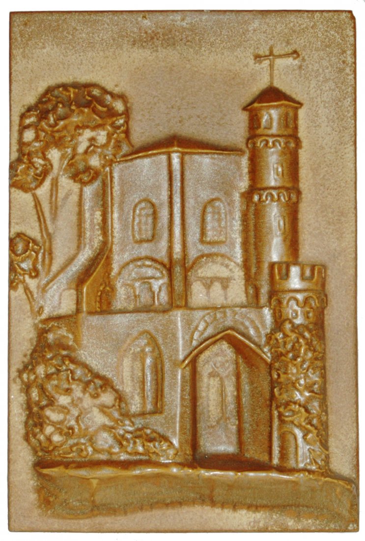 Unusual Mettlach Abbey Relief Tile Plaque 12x17: Mettlach Stoneware 12” by 17 ½” Relief Tile / Plaque. Mettlach Abbey. Unusual.