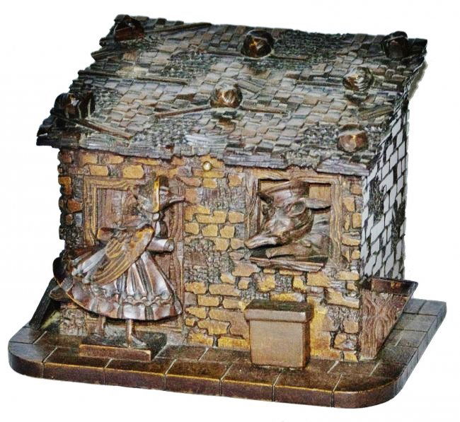 Swiss Carved Cabin Box w Hinged Lid Wolf at Window (1 of 1)