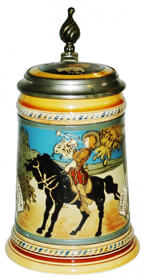 Mettlach Trumpeter on Black Horse Stein w Inlay (1 of 3)