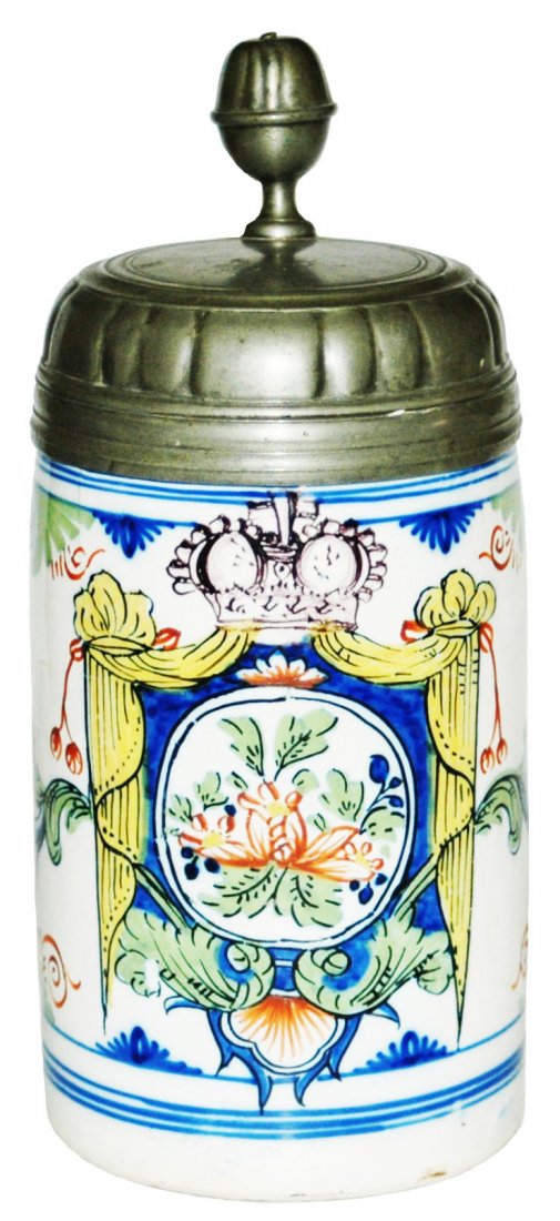 1L Erfurt Faience Floral & Crown Dated 1742 Stein (1 of 2)
