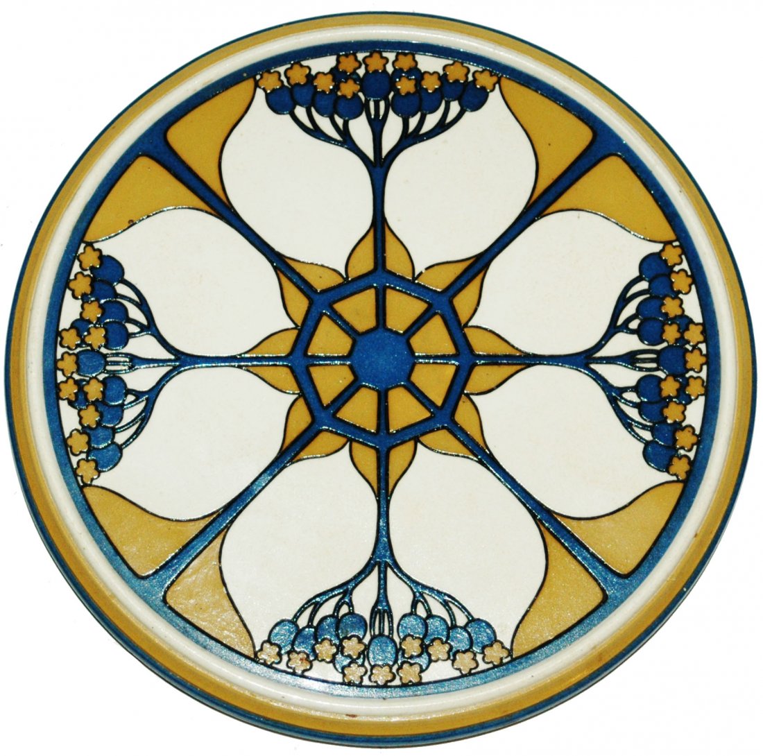 Mettlach Art Nouveau 8" Trivet w 3 Feet  & Floral (1 of 1)